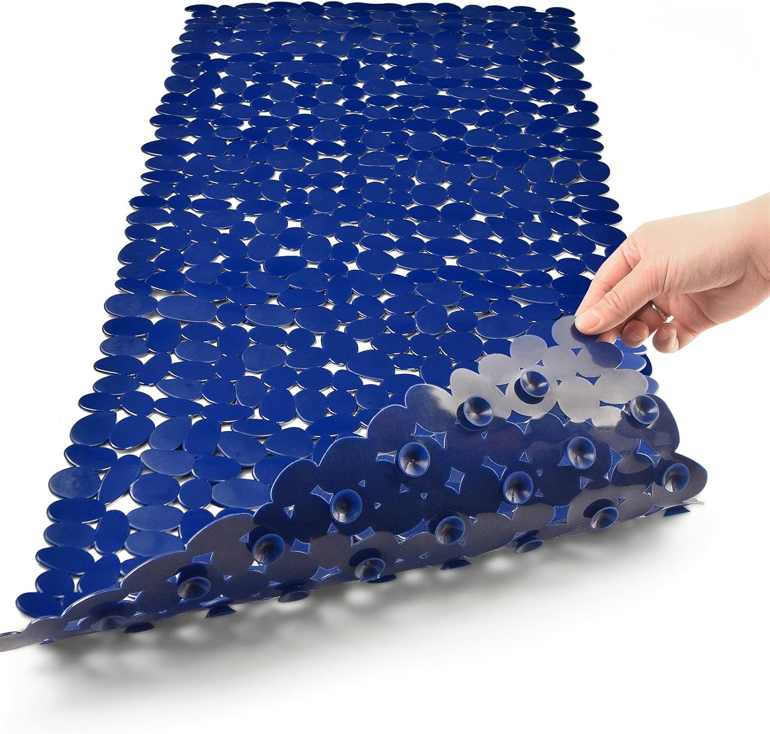 SONGZIMING Bathtub Mat Non Slip Pebble Bath Shower Mat with Drain Holes, Suction Cups Mat for Tub 16 W x 35 L, Navy Blue